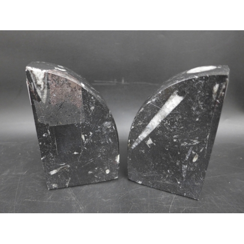 2047 - Geonite and Orthocone fossil bookends, 12cm h