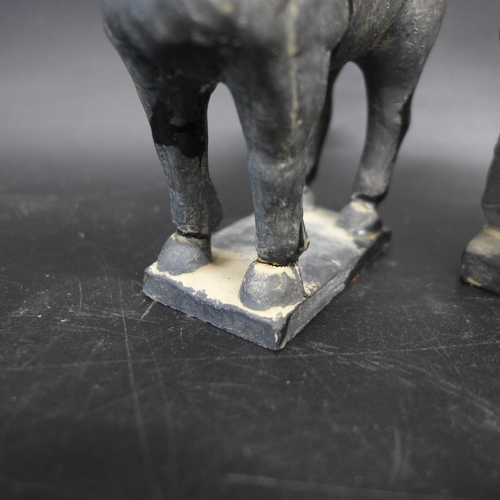 2053 - Two Chinese terracotta warrior figures, horse and a Canadian figure, 14cm h
