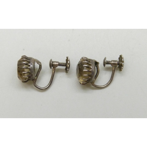 7059 - A pair of circa 1900 silver and old cut citrine earrings, 9mm stones