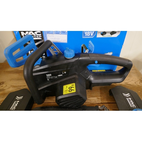 5054 - Three MacAllister MCS1825-4 electric chainsaw bodies with assorted chainsaw parts (Please note this ... 