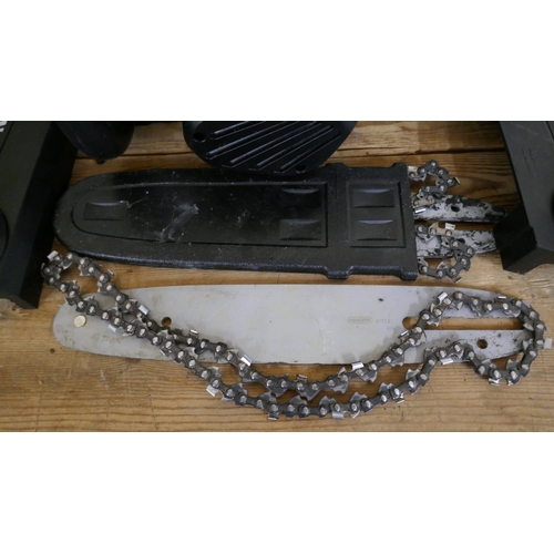 5054 - Three MacAllister MCS1825-4 electric chainsaw bodies with assorted chainsaw parts (Please note this ... 