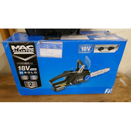 5054 - Three MacAllister MCS1825-4 electric chainsaw bodies with assorted chainsaw parts (Please note this ... 