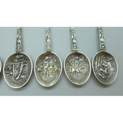 7043 - A set of eight white metal spoons, 117g total