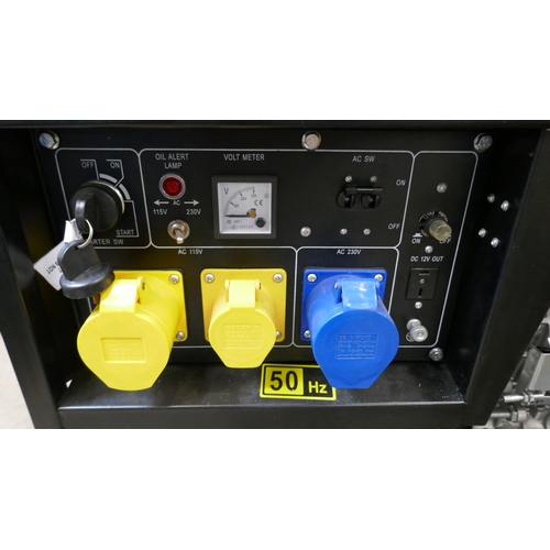 5075 - A model HP6500CXE 5kW, 50hz, single phase diesel generator with 115v 16A, 115v 32A and 230v 32A sock... 