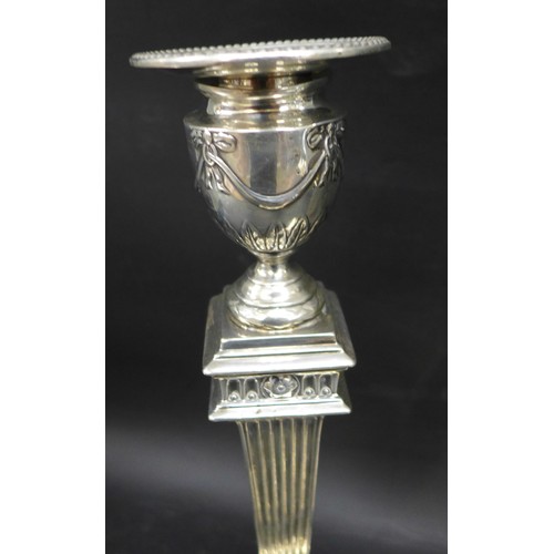 7050 - A pair of Victorian silver Corinthian column candlesticks with Neoclassical swag decoration, Hawkswo... 