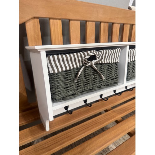 3017 - A white painted wall mounted coat rack and storage