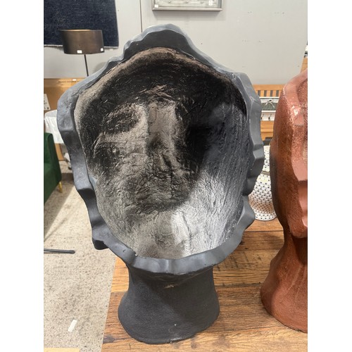 3032 - A large charcoal effect Art Deco garden planter of a face