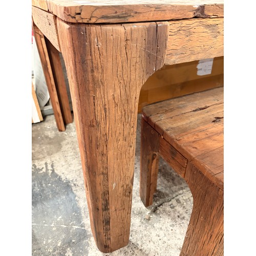 3031 - A 200cm solid wood dining table with two benches