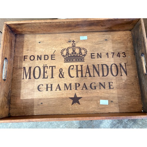 3045 - A wooden Moet champagne tray on stand