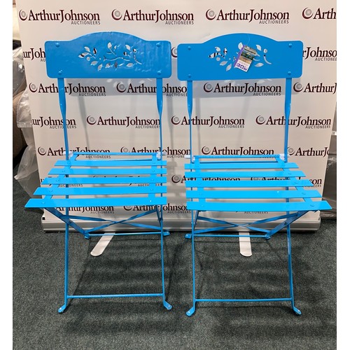 3046 - A blue metal 3 piece bistro garden set