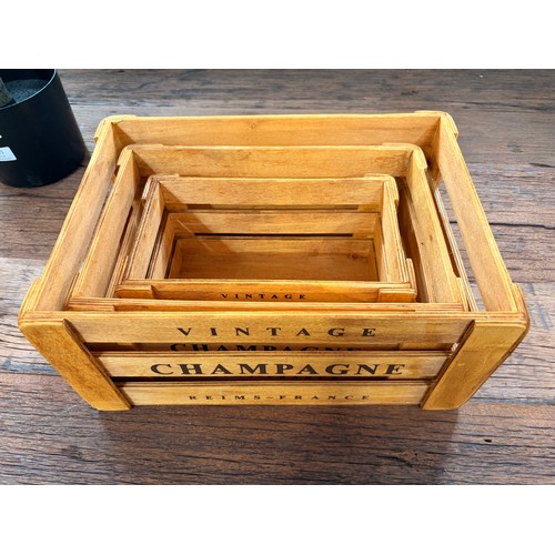 3055 - Three wooden champagne stacking crates