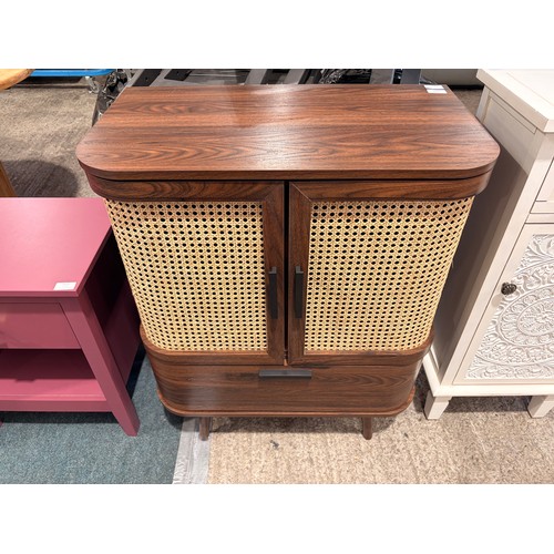 3064 - A curved walnut two door sideboard (marked)