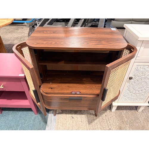 3064 - A curved walnut two door sideboard (marked)