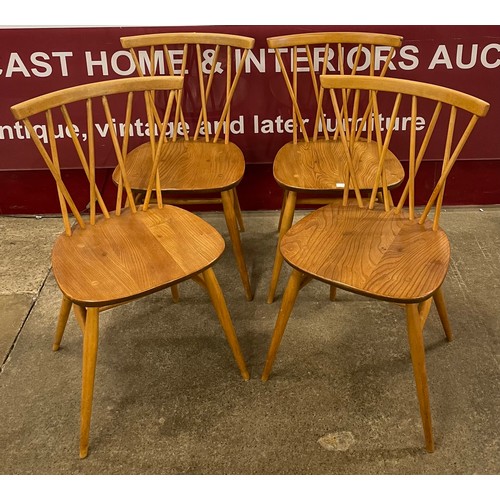 3 - A set of four Ercol Blonde elm and beech model 376 candlestick chairs