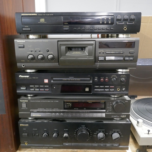 5004 - A large quantity of assorted Hi-Fi including a Marantz CD-63 compact disc player, a Sherwood AI-5010... 