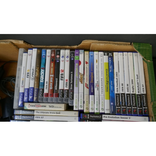 5007 - An XBox One games console, assorted games console controllers and a large quantity of games for Play... 