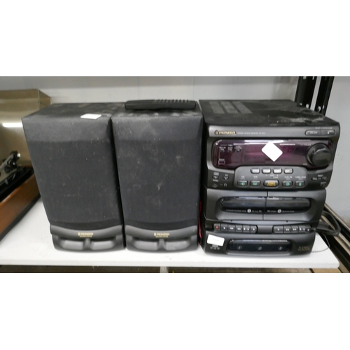 5010 - A Pioneer XR-P60C stereo/CD/deck receiver with 3-disc CD changer and a pair of stereo speakers - wit... 