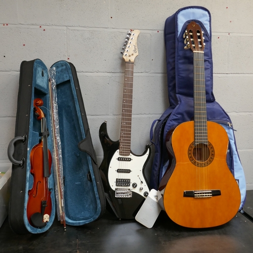 5016 - A Valencia GG-160 acoustic guitar, a Cort G-series electric guitar and a violin