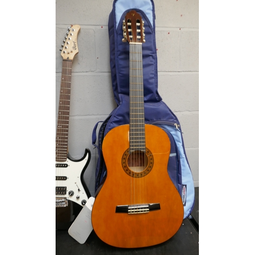 5016 - A Valencia GG-160 acoustic guitar, a Cort G-series electric guitar and a violin