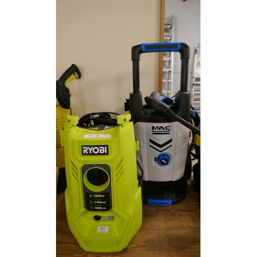 5052 - A Ryobi RY140 PWA 230V pressure washer and a Mac Allister MPWP1800-3 230v pressure washer  - *Return... 