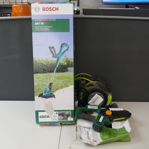 5085 - A Bosch ART30 480W, 240v grass trimmer, an extension lead and an 18v cordless garden saw  (Please no... 