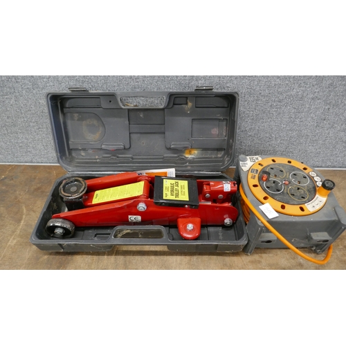5100 - A Streetwise 2 tonne hydraulic trolley jack and a 15 metre cable reel