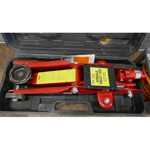 5100 - A Streetwise 2 tonne hydraulic trolley jack and a 15 metre cable reel