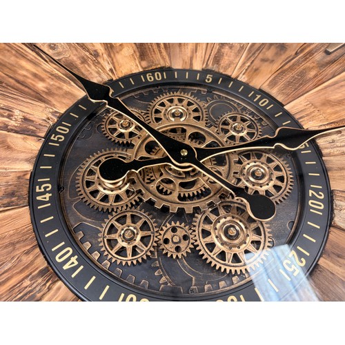 3082 - A wooden 80cm moving gear wall clock (boxed)