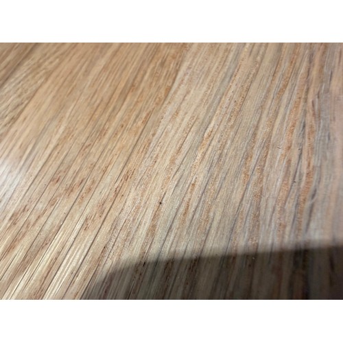 3087 - A square oak side table on a black metal base