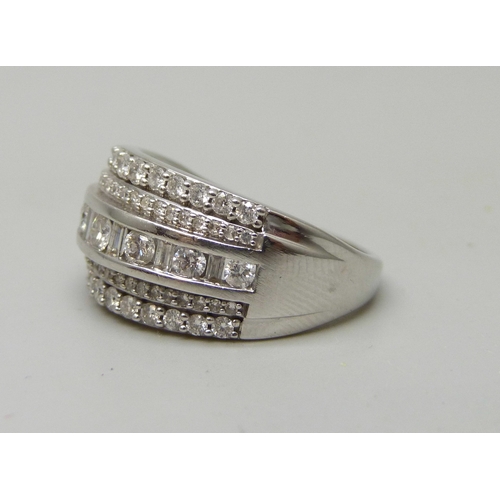 7050A - An 18ct white gold diamond set ring, 1 carat total diamond weight marked in shank, 6.1g, O, in Harro... 