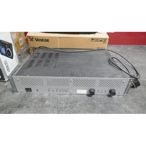 5279 - A Skytec TEC6500, 2 x 250W RMS stereo power amplifier, 2 boxed Numark Axis-9 premium CD players with... 