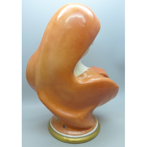 2003 - An Italian porcelain bust of a lady marked Joni Cedr, Milano, 22cm h
