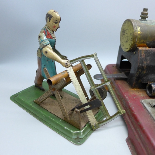 2011 - A vintage steam engine tin toy model believed to be Fleischmann, together with two German tin plate ... 