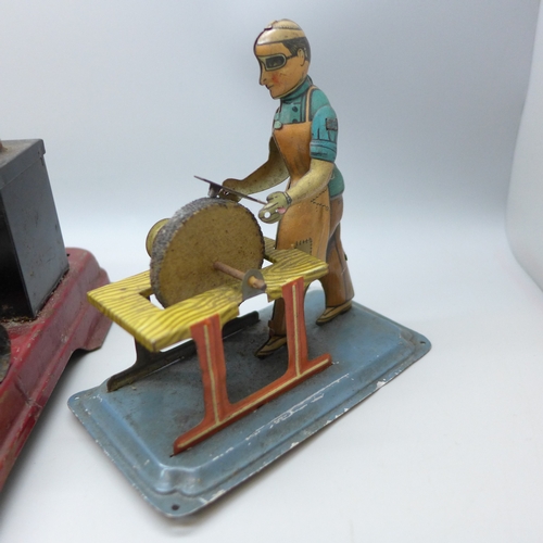 2011 - A vintage steam engine tin toy model believed to be Fleischmann, together with two German tin plate ... 