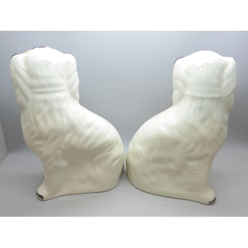 2019 - A pair of Staffordshire pottery flatback spaniels, 21.5cm h