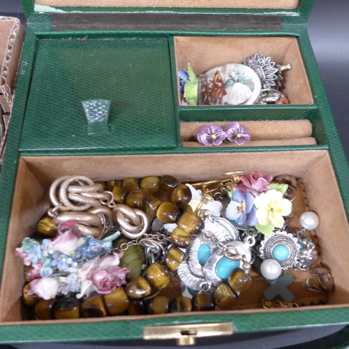 2053 - A jewellery case and a box of costume jewellery