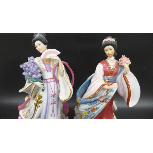 2054 - Two Danbury Mint by Lena Liu figures; The Plum Blossom Princess and The Iris Princess, 25cm h