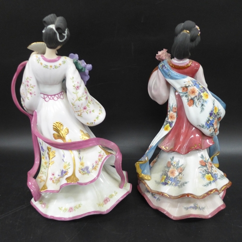 2054 - Two Danbury Mint by Lena Liu figures; The Plum Blossom Princess and The Iris Princess, 25cm h