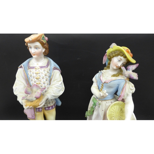 2055 - Pair of continental porcelain figures, lady and a gentleman, 37cm h
