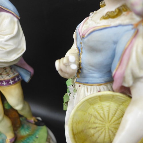 2055 - Pair of continental porcelain figures, lady and a gentleman, 37cm h