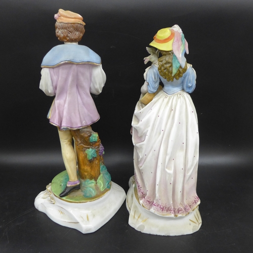 2055 - Pair of continental porcelain figures, lady and a gentleman, 37cm h