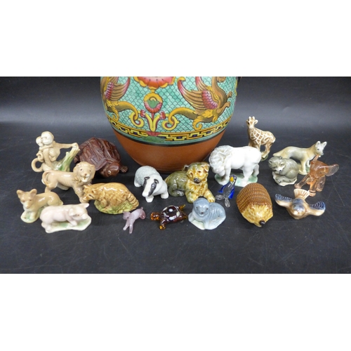 2066 - A 19th Century Davenport Banks & Co Etruria terracotta jug with a collection of Whimsies