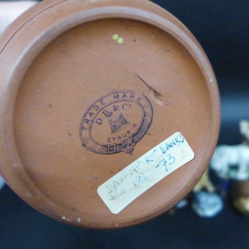 2066 - A 19th Century Davenport Banks & Co Etruria terracotta jug with a collection of Whimsies