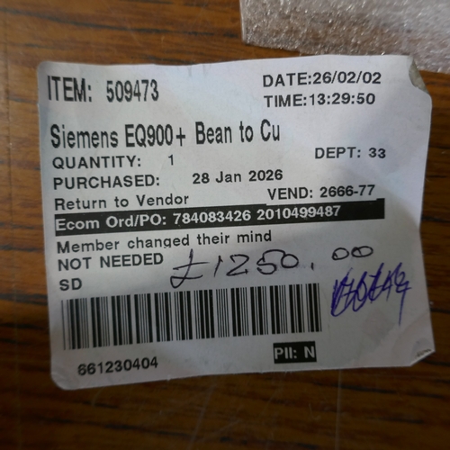 6002 - A Siemens EQ900 Plus coffee machine, original RRP £1666.66 + VAT (394-230) *This lot is subject to V... 