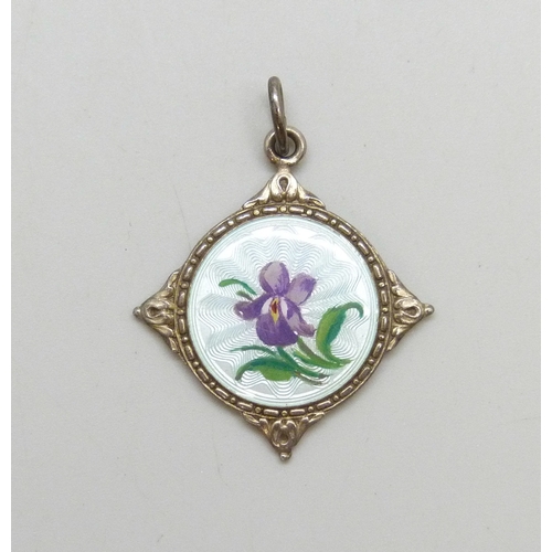 7027 - Scandinavian silver, Marius Hammer, a Norwegian .930 silver and enamel necklace pendant with hand pa... 