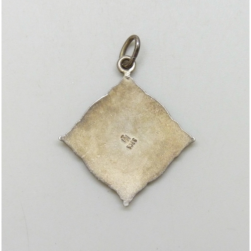 7027 - Scandinavian silver, Marius Hammer, a Norwegian .930 silver and enamel necklace pendant with hand pa... 