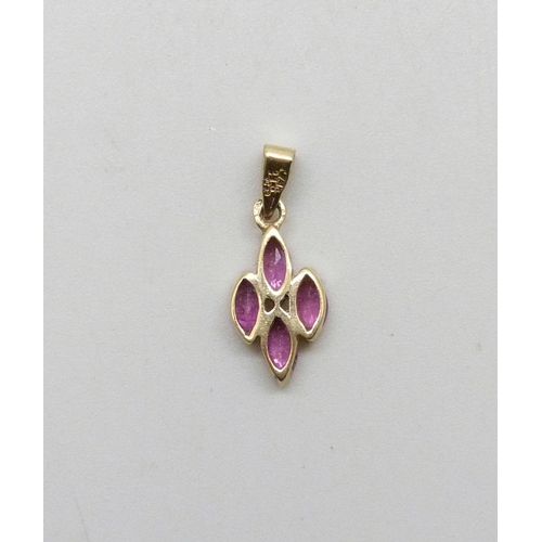 7030 - A 9ct gold and ruby necklace pendant, 0.6g, 1.6cm