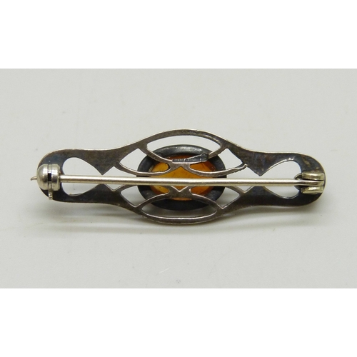 7041 - A Czech early 20th century secese Art Nouveau white metal brooch set with a Bohemian Dragon's Breath... 