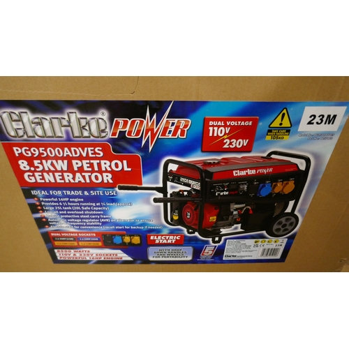 5001 - A boxed Clarke Power PG9500ADVES 8.5kw dual voltage (110V/230V) petrol powered generator  *This lot ... 