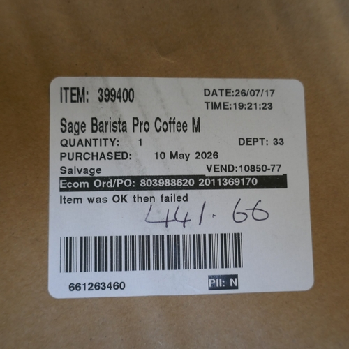 5005 - A Sage Barista pro pump coffee machine, RRP £483.33 + VAT (399-353) *This lot is subject to VAT